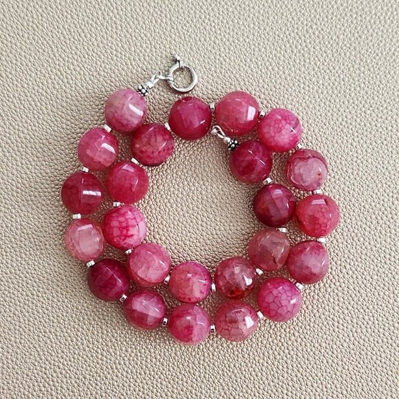 PINK AGATE NECKLACE 16 INCHES - Picture 1 of 2
